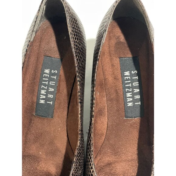 Stuart Weitzman Brown Snakeskin Leather Block Heel Pumps Size 6B Made Spain - Picture 11 of 14